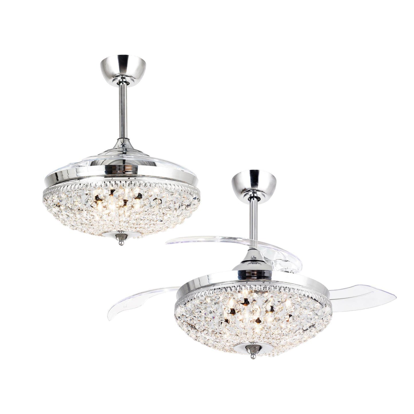 42" Servantes Modern Downrod Mount Crystal Ceiling Fan with Lighting and Remote Control