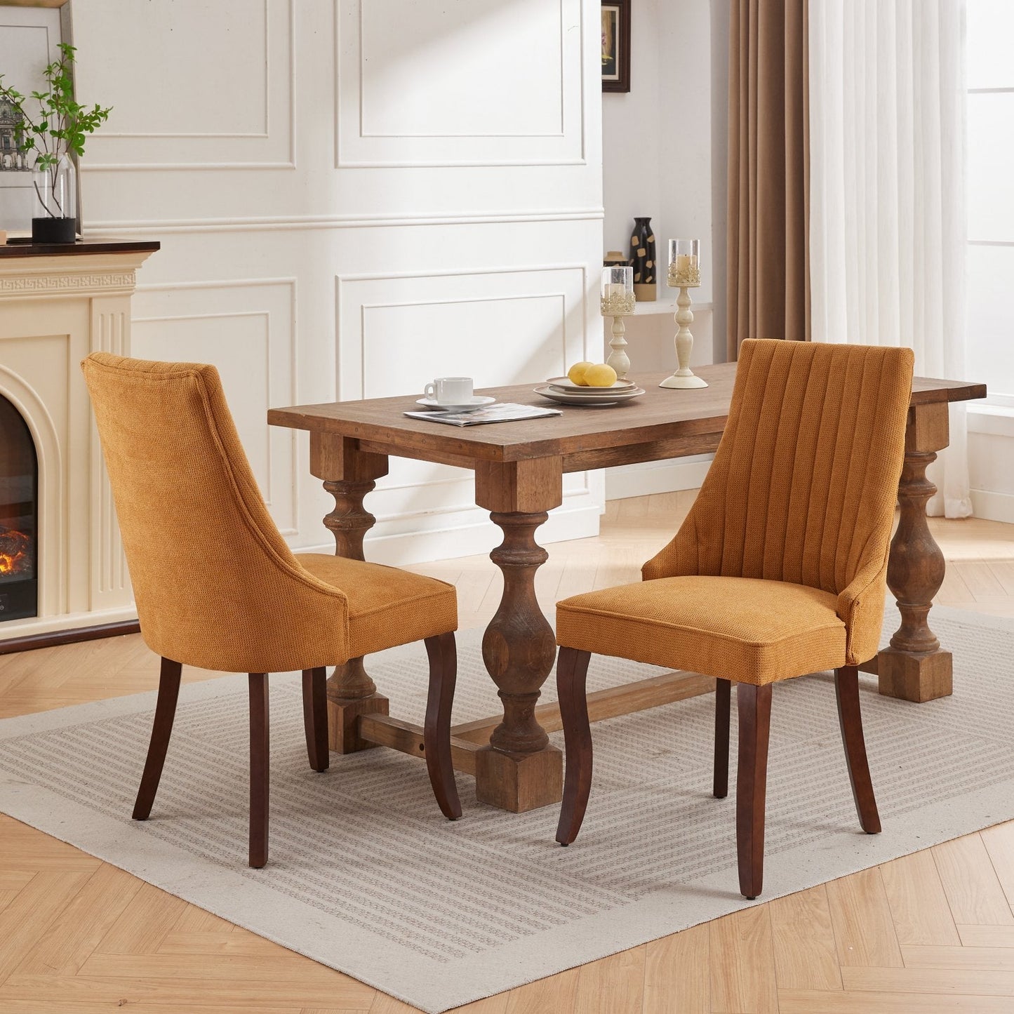 Set of 2 Rayon Cloth Flocking Linen Dining Chairs