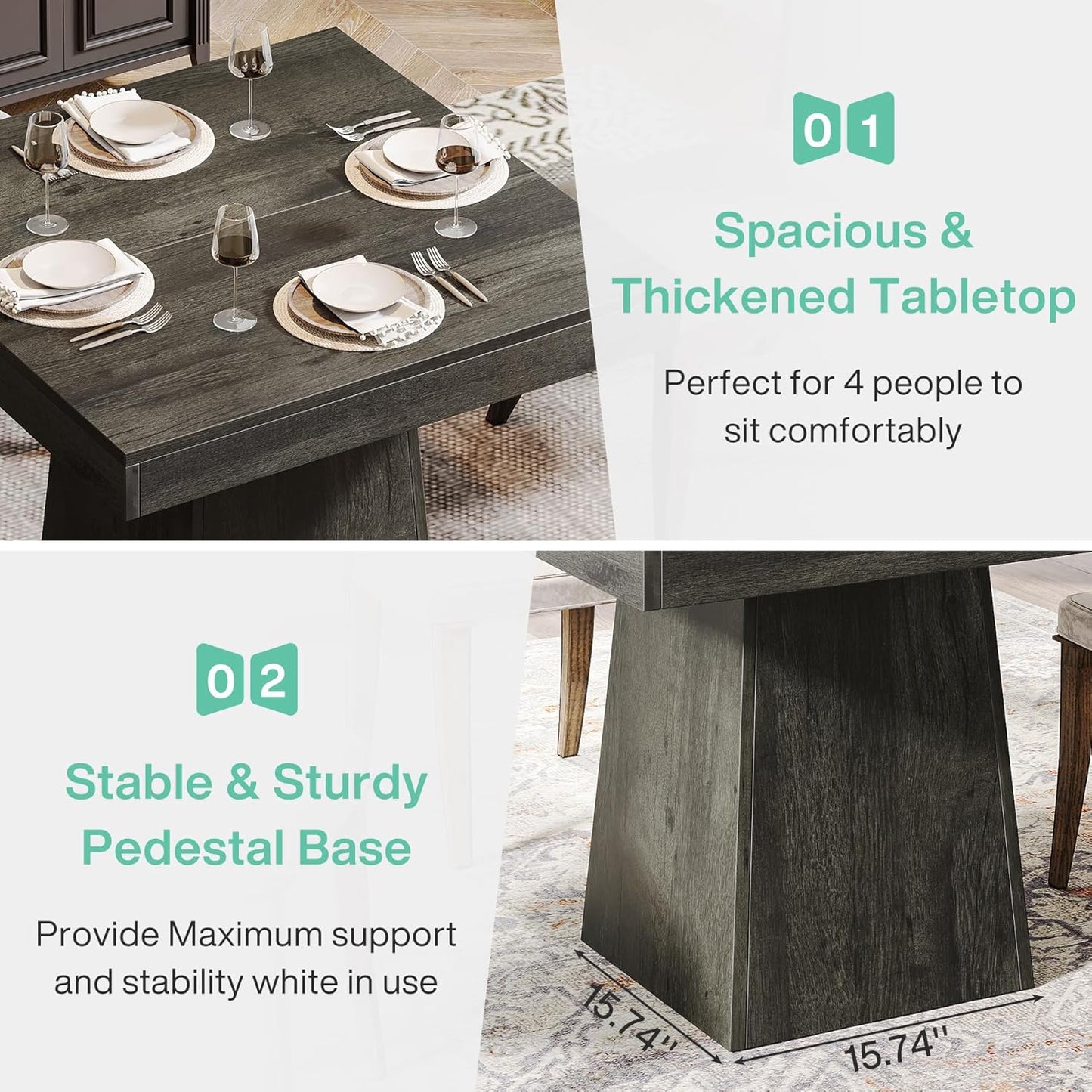 31.5" Square Dining Table for 4 - Small Farmhouse Kitchen Table