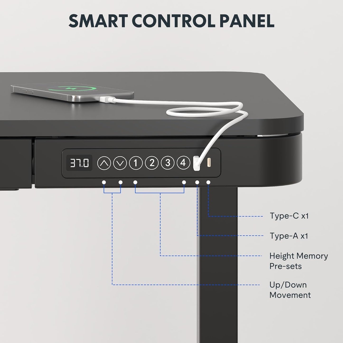 Electric Standing Desk With USB Ports And Drawer Storage