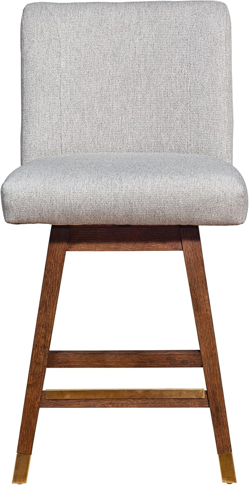 Basila 26 Inch Seat Height Swivel Bar Stool Taupe Fabric featuring a modern design with sturdy wood legs and comfortable upholstery.