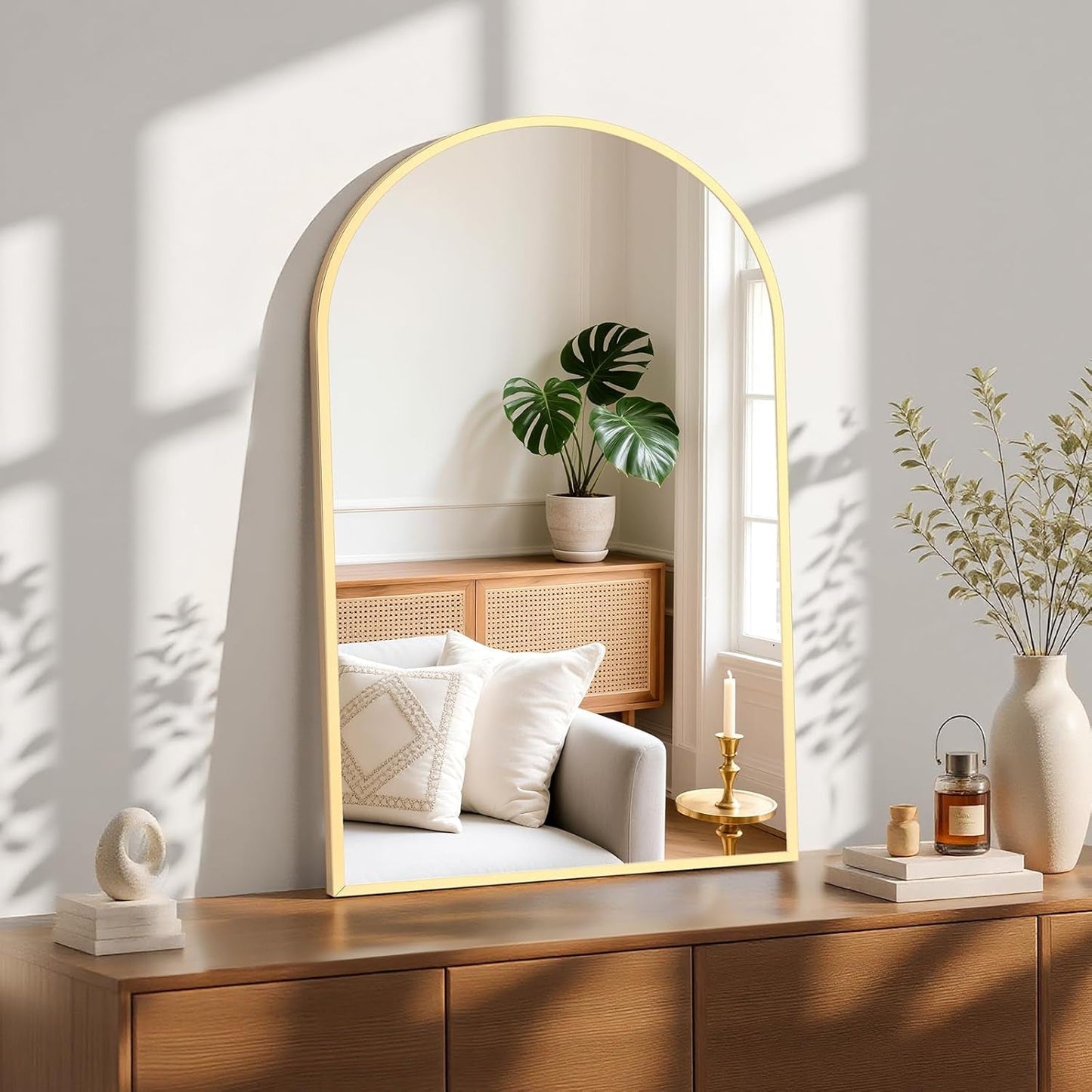 24x36 Arched Gold Bathroom Wall Mount Mirror Metal Frame
