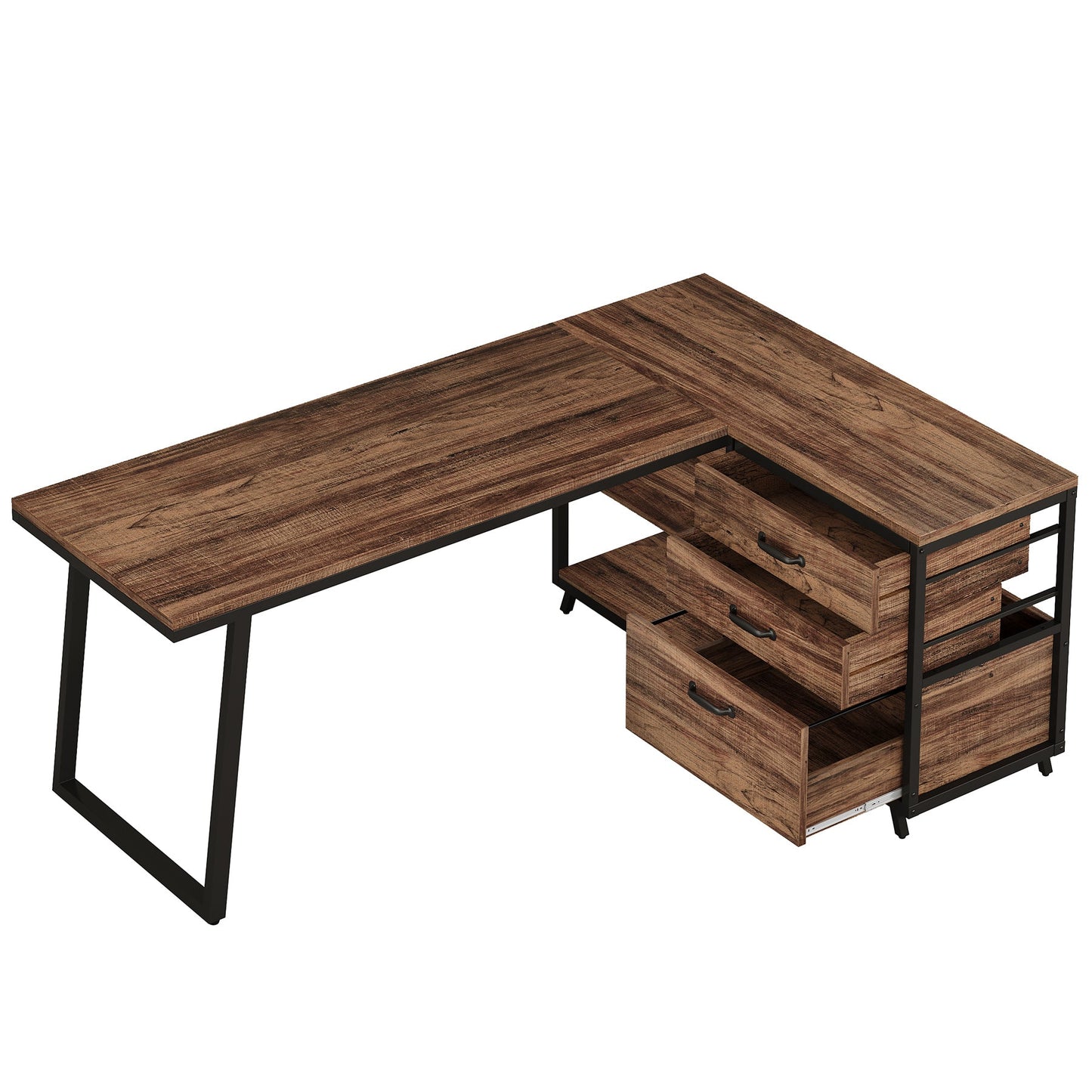 53" Reversible L-Shaped Computer Desk with 3 Drawers
