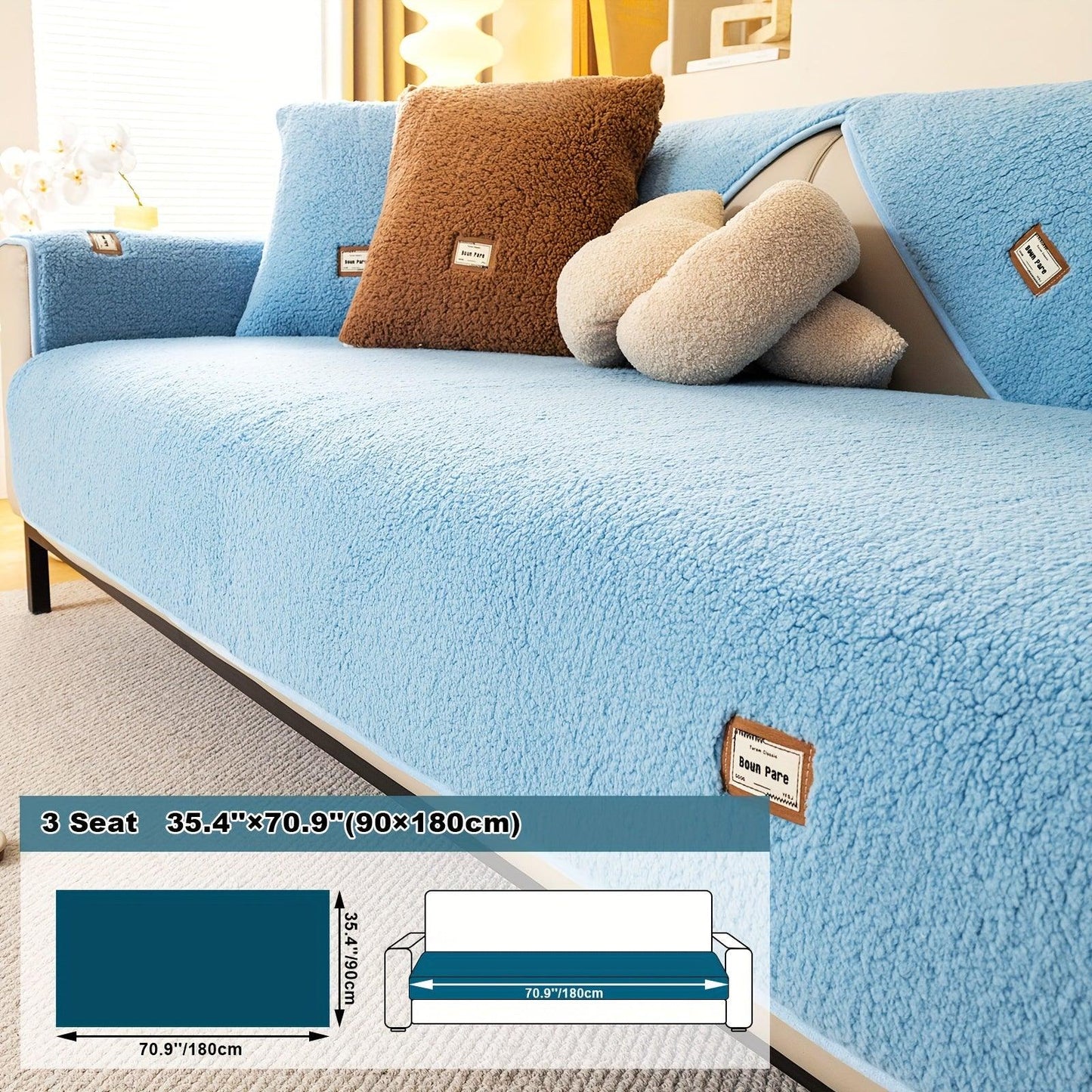Durable 3 cushion couch cover | High-Quality Plush Sherpa Sofa Cover