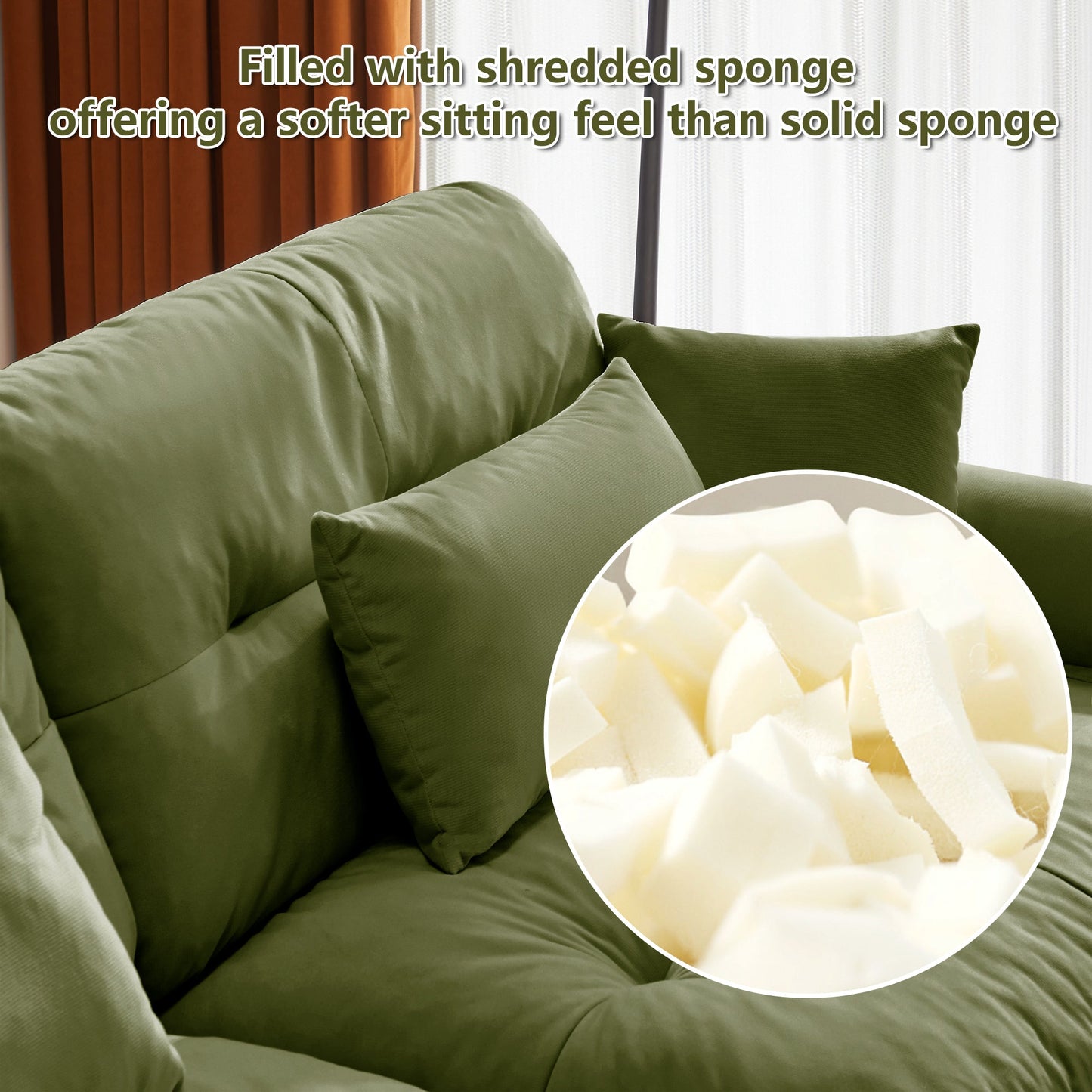 Over Size Modern Two-Seater Sofa with Ottoman in Olive