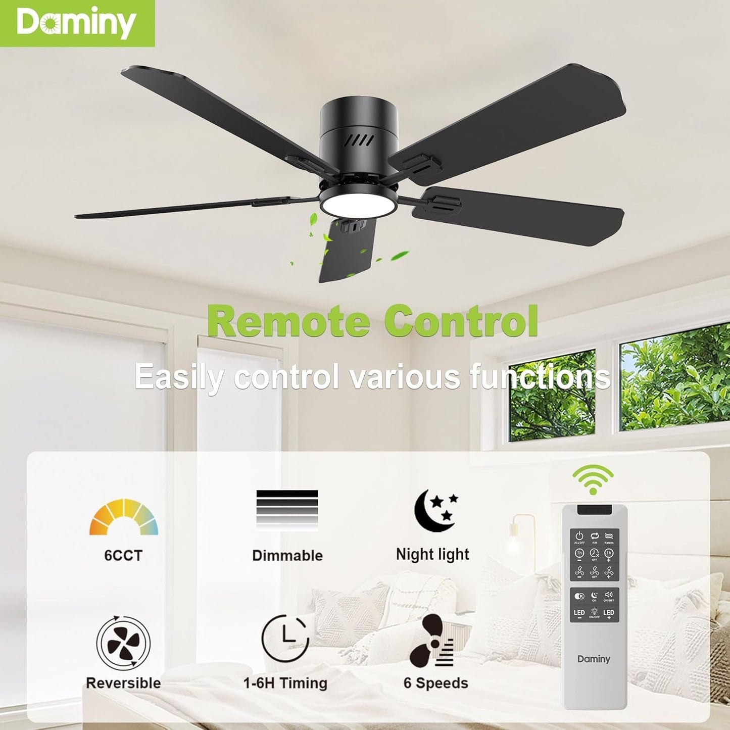 52 Inch Black Walnut DC Motor Ceiling Fan With Light Remote