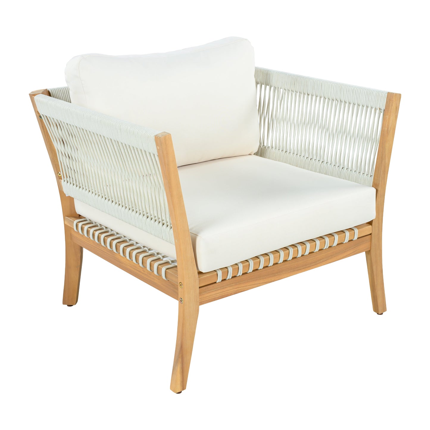 30.3" Outdoor Acacia Wood Patio Chair with Woven Rope Accents