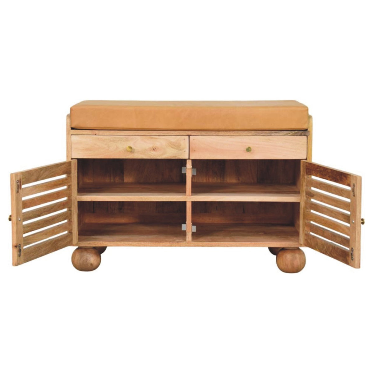 Shutter Shoe Rack: Leather Upholstered with 2 Drawers and 4 Storage Shelves