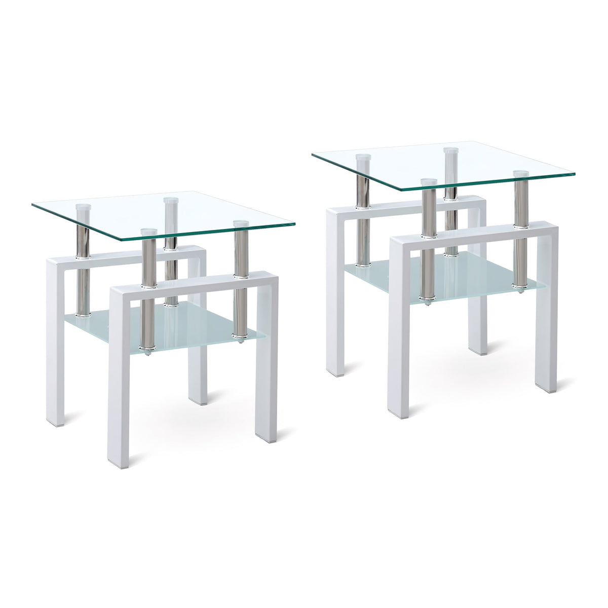 2 Pieces Tempered Glass End Table Set