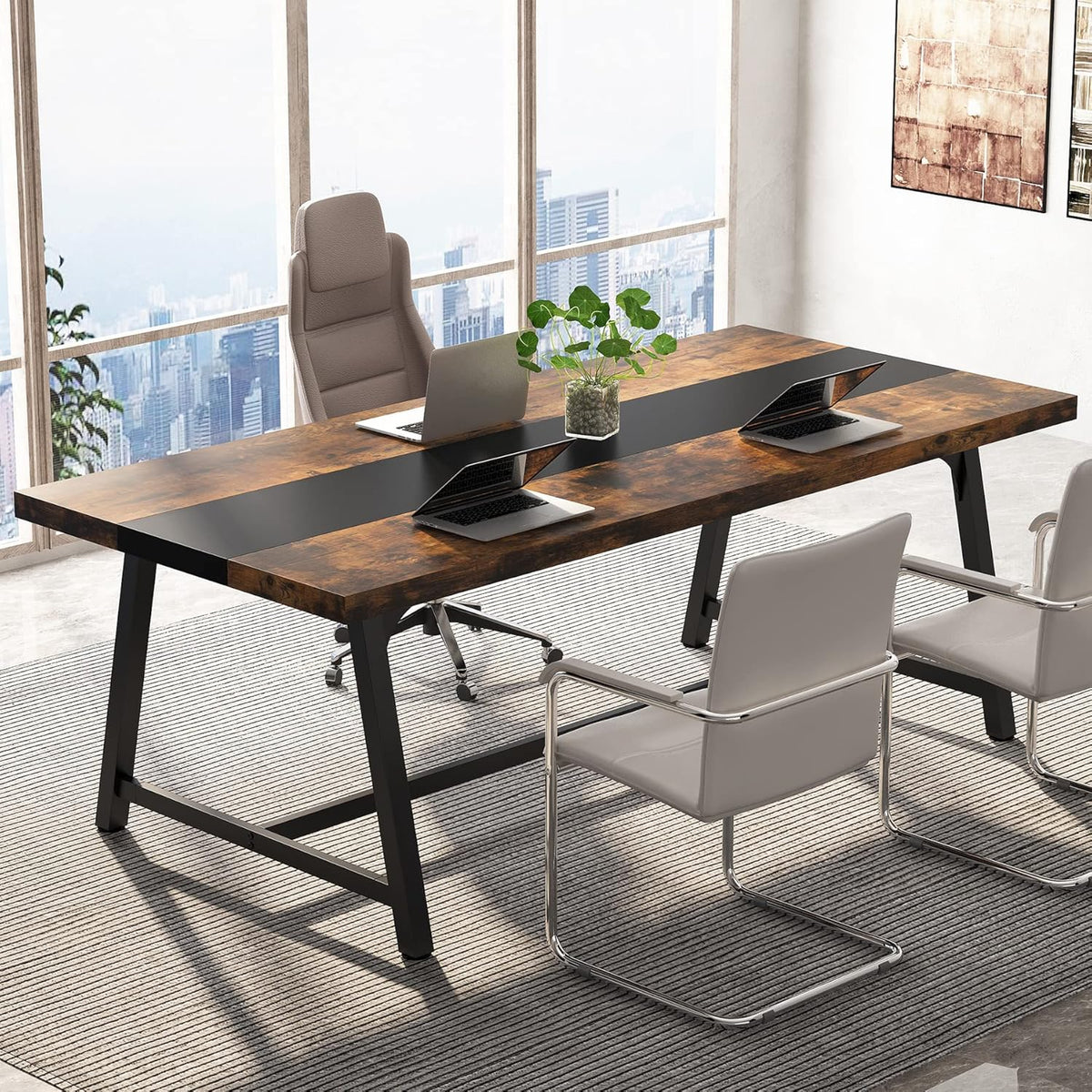 Modern Rectangular Conference Table for 6-8 People