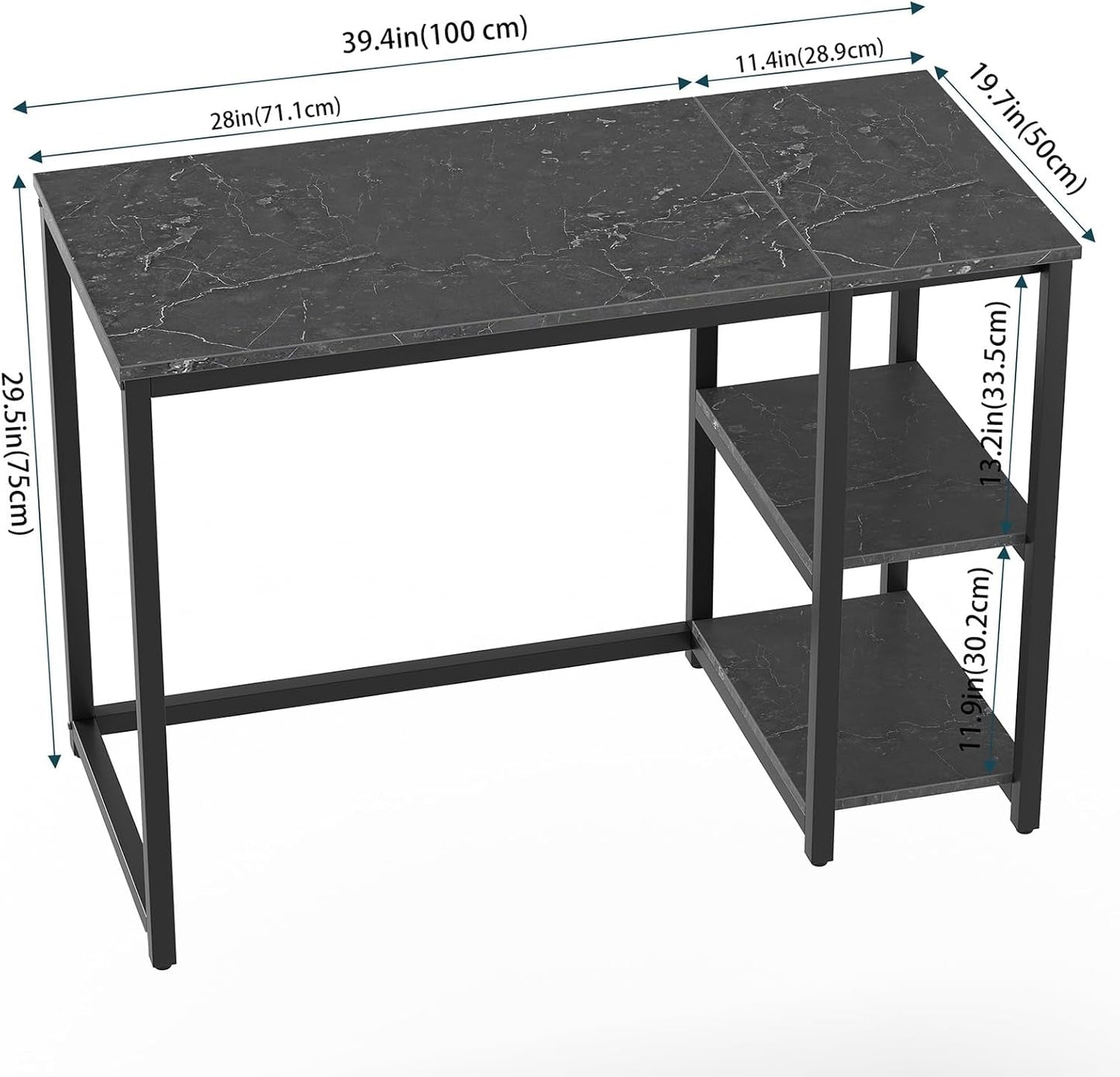 40 Inch Computer Desk With Two Tier Shelves Black Marbling