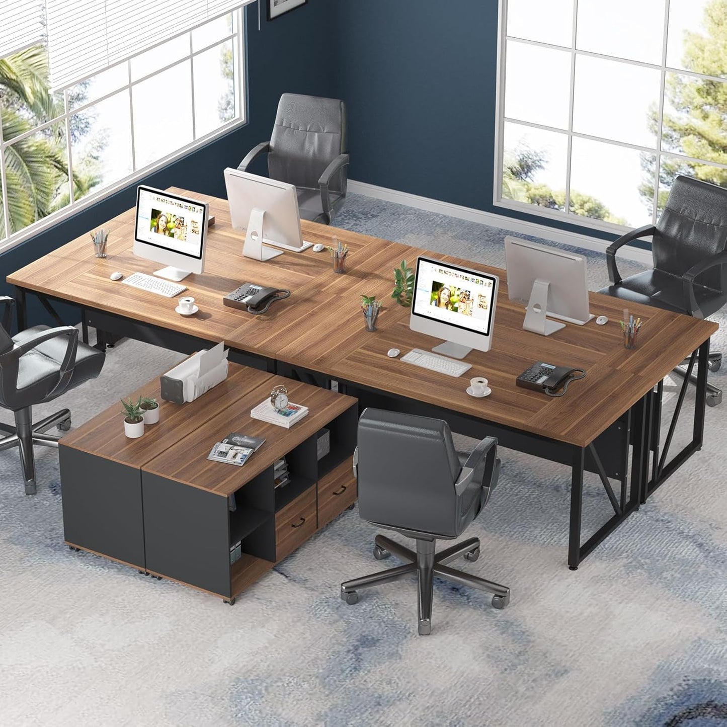 63 Inch L Shaped Desk With 47 Inch File Cabinet Brown Black