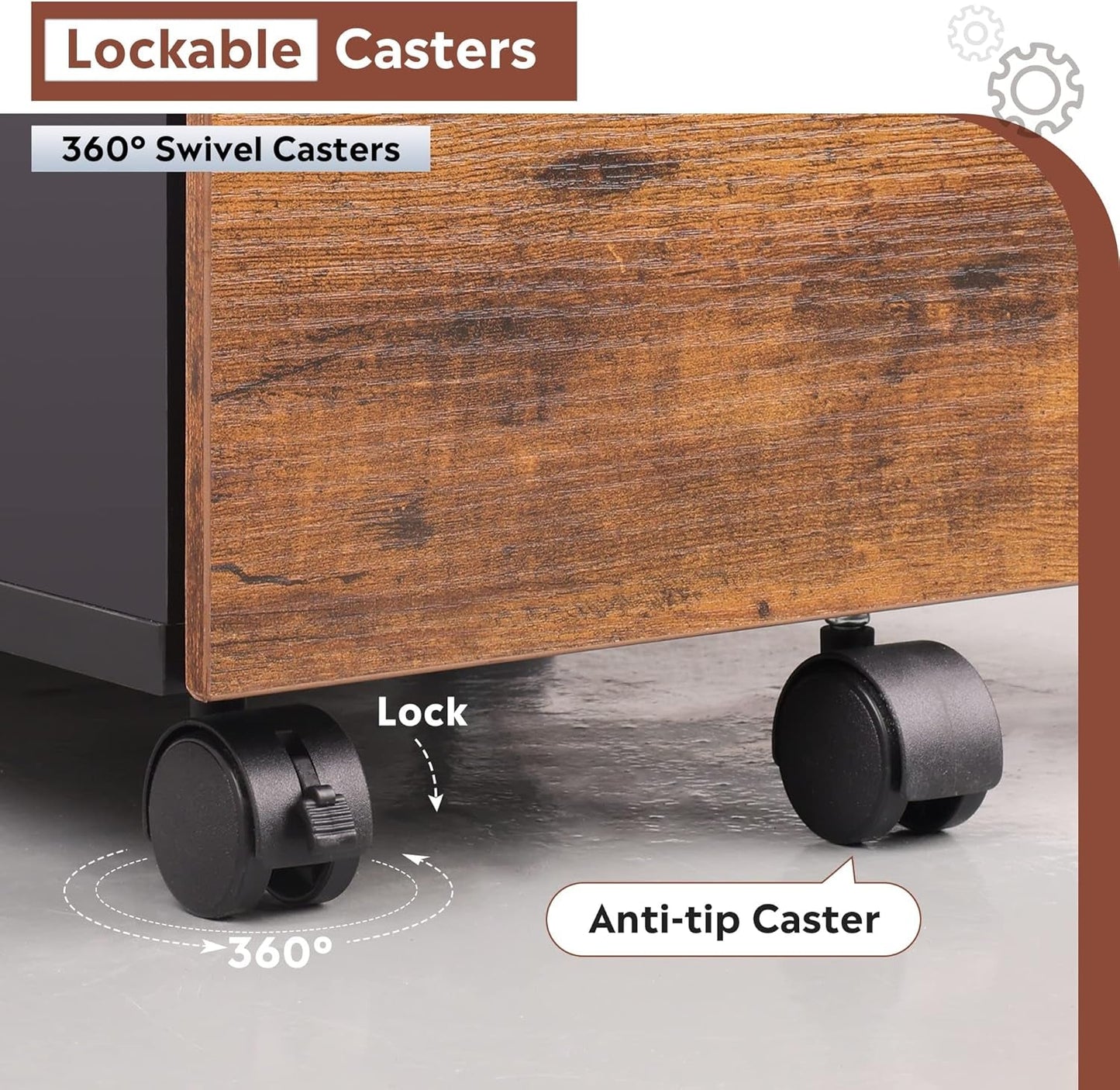 3 Drawer Rolling File Cabinet With Lock For Home Office Organization And Secure Document Storage