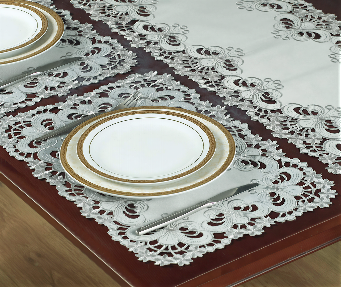 Embroidered Placemats - Gray European Embroidery Dining Table Mats | Rustic & Vintage