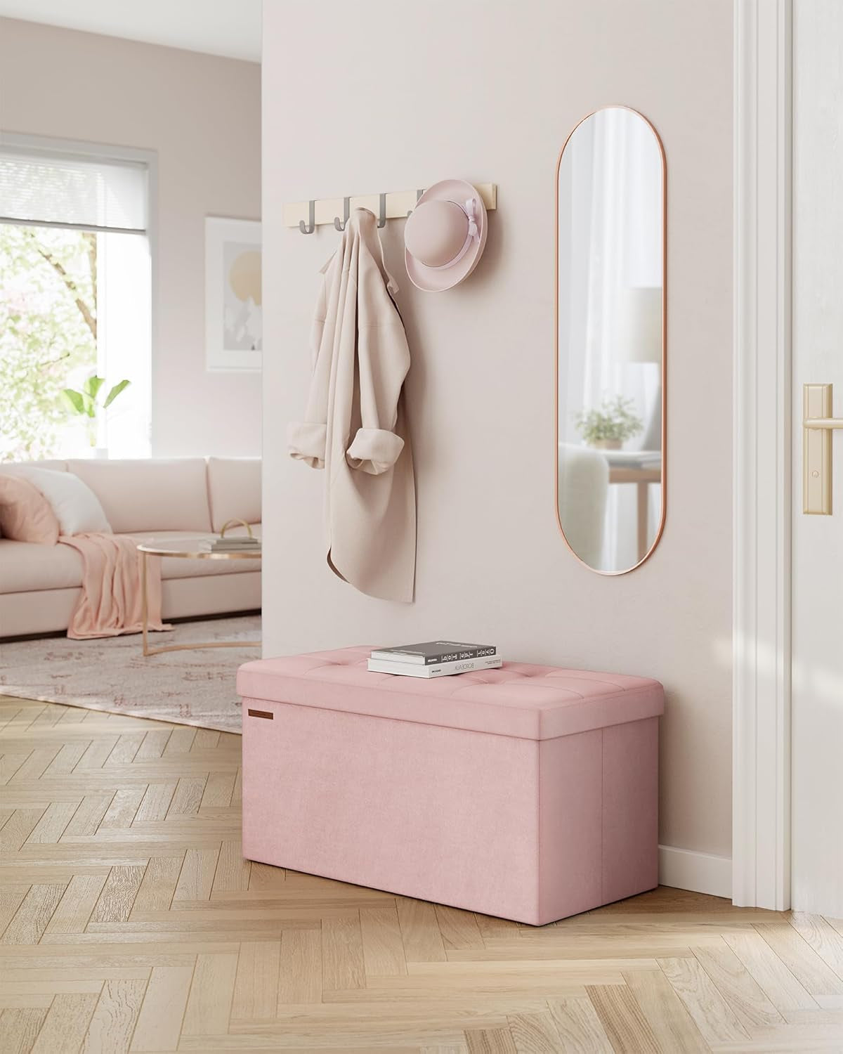 Pink Foldable Storage Ottoman Bench 15x30x15