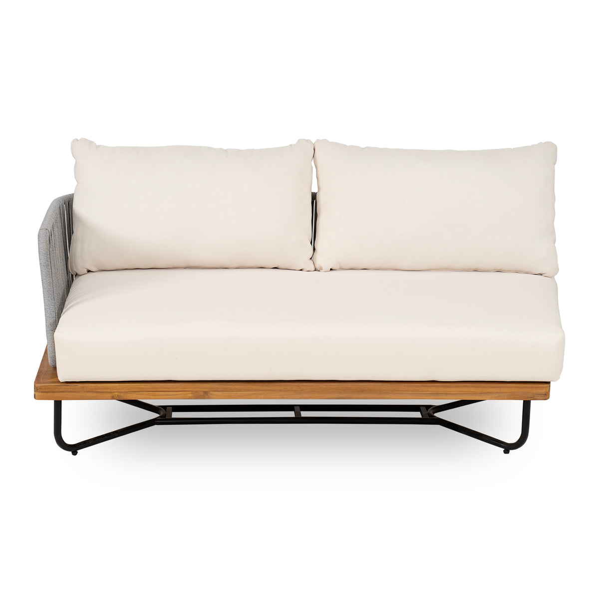 Lucca Outdoor 6 Seater Acacia Wood and Rope Woven Patio Conversation Set