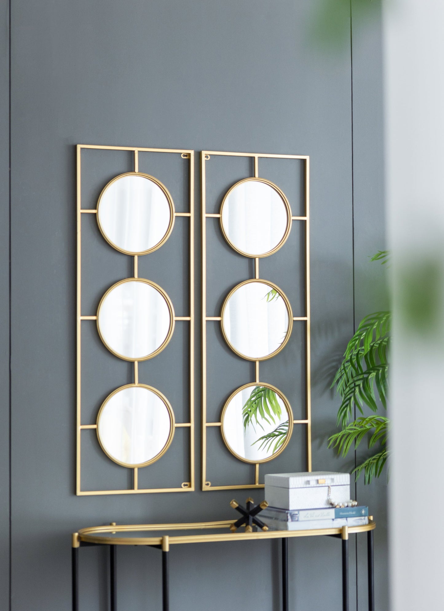 3 Mirror Piece Wall Mirror in Gold Rectangular Frame, Home Wall Decor for Bedroom Living Room, 43"x16"