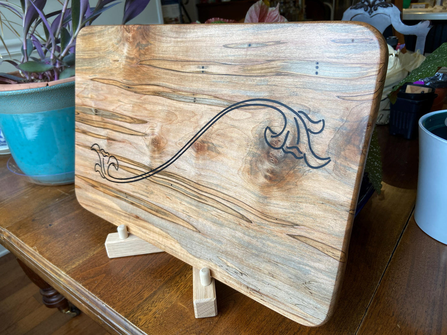 Ambrosia Maple Charcuterie Board - Unique Flower Scroll Resin Inlay