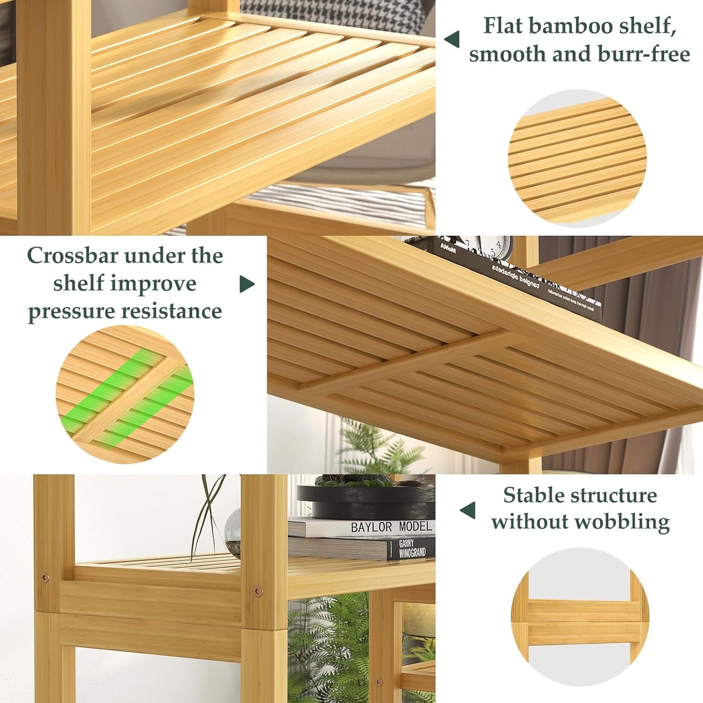 6 Ft Tall Bamboo Bookshelf For Home Office Living Room