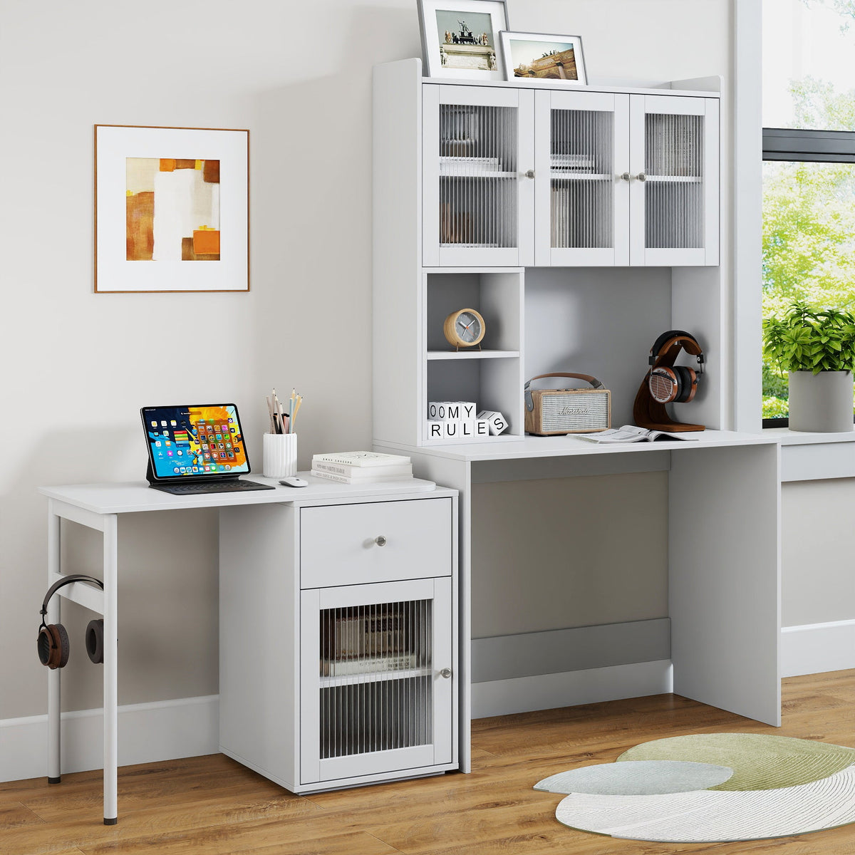 Computer Desk with Glass Door for Home Office