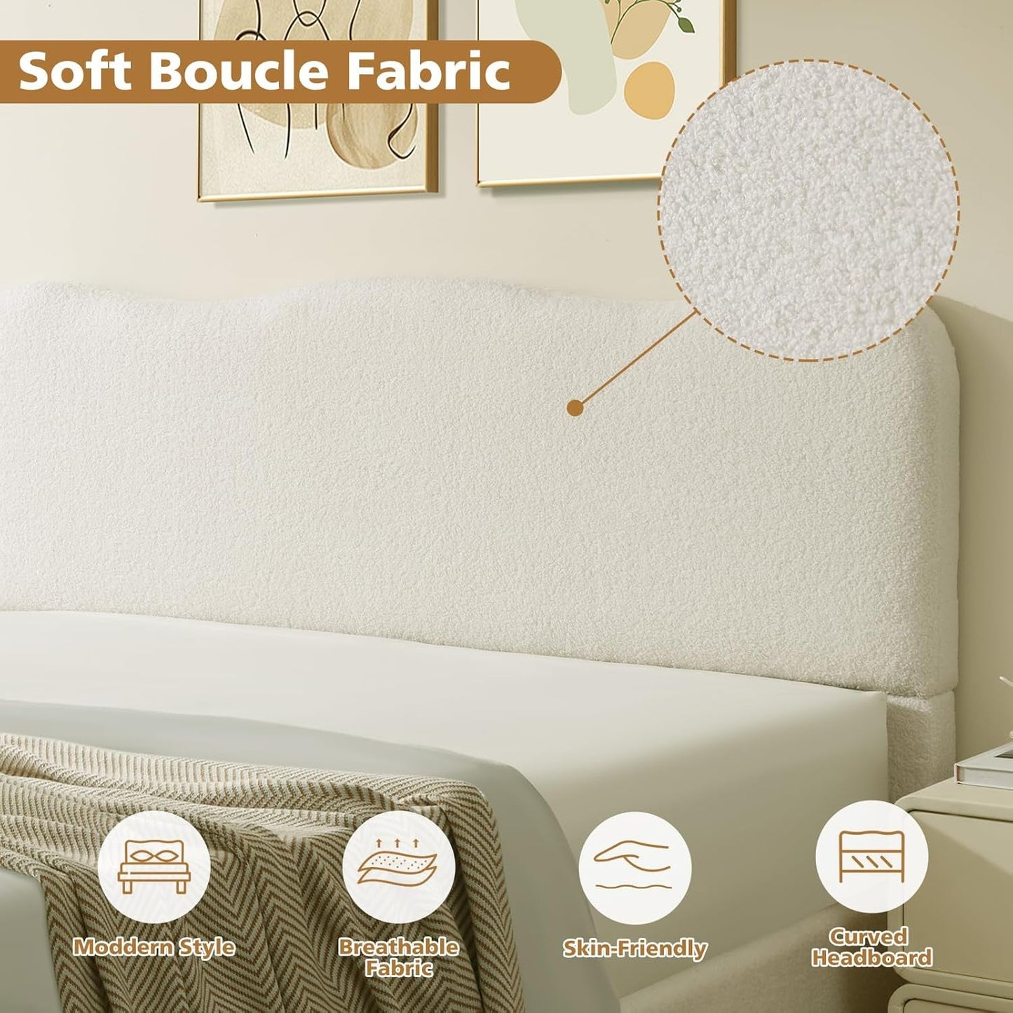 Queen Size Lift Up Storage Bed Curved Headboard Upholstered