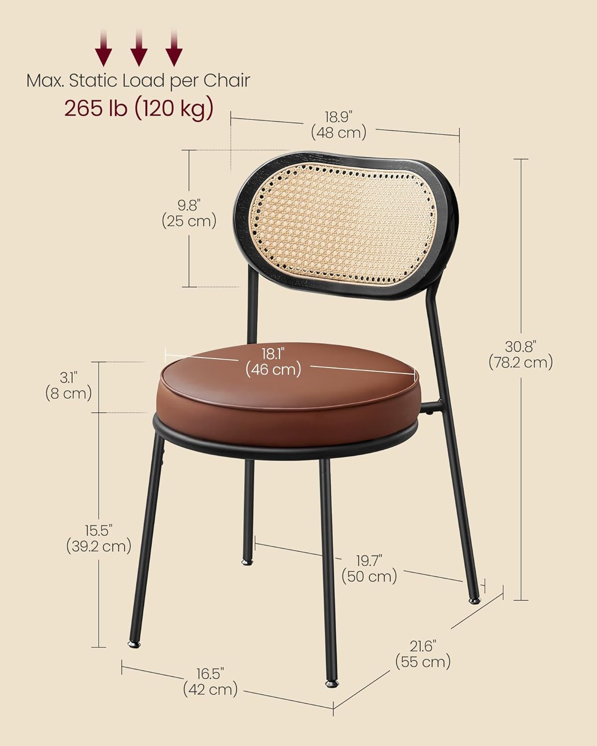 Dining Chairs Set of 4 With Boho Rattan Back Coffee Brown