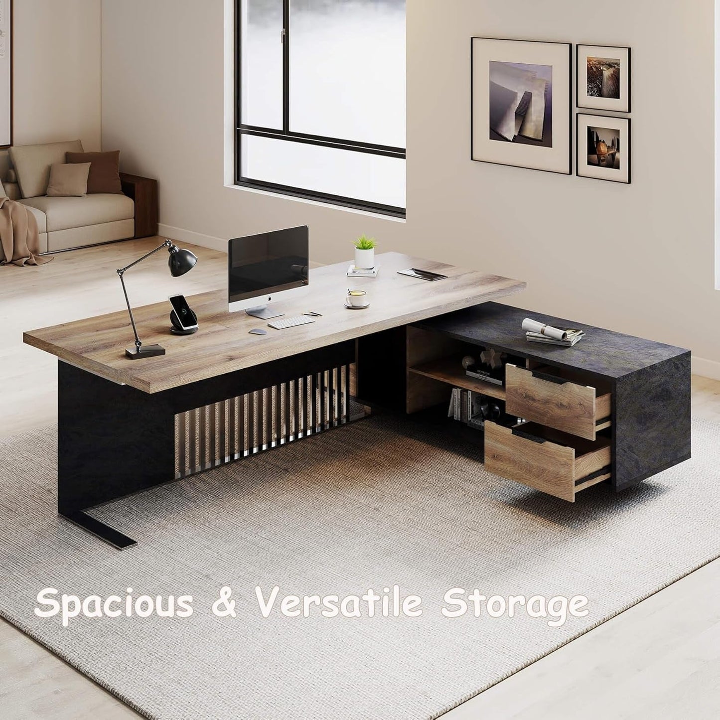 Spacious Executive Desk With Ample Storage Drawers