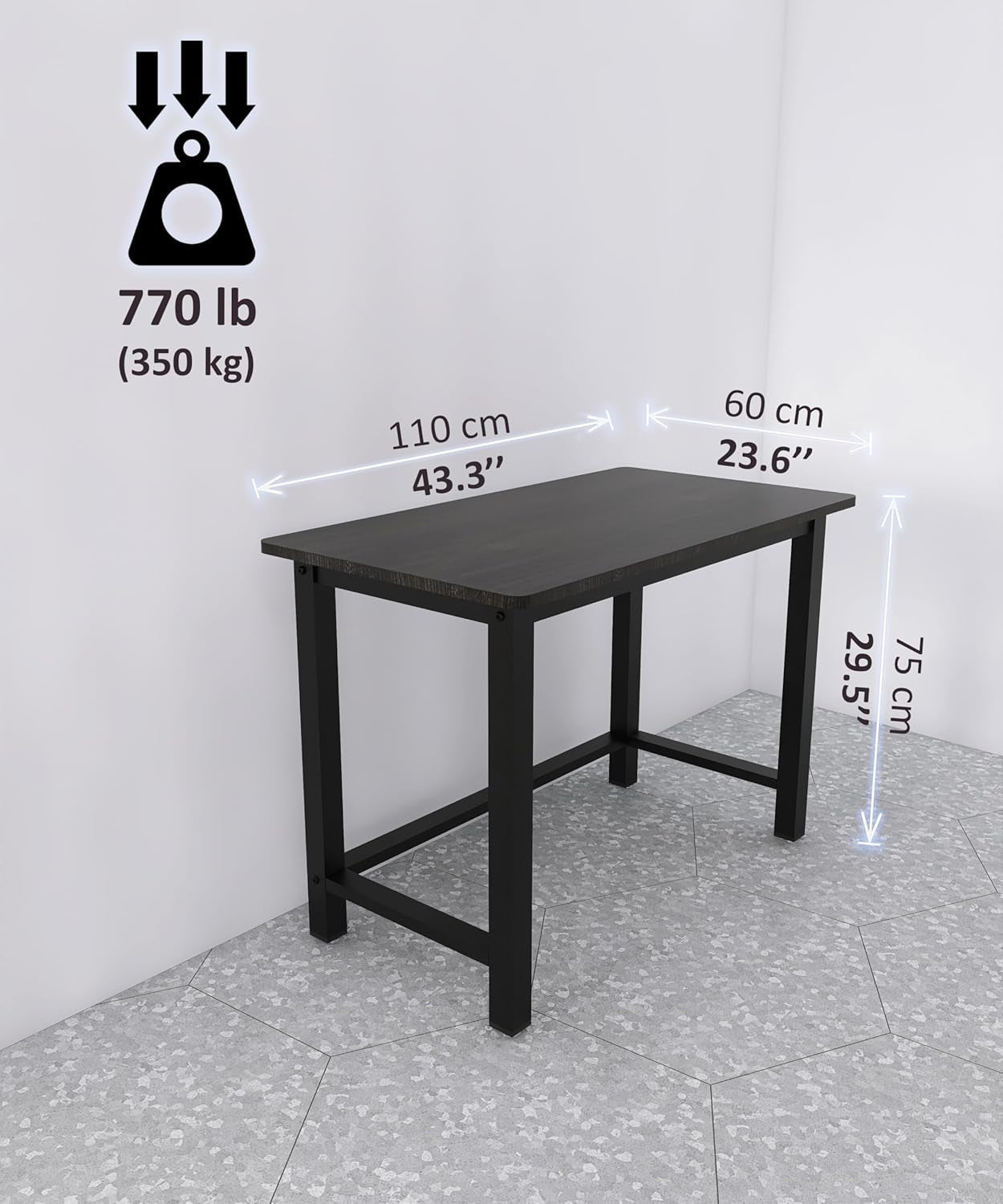 43 Inch Home Office Desk With Heavy Duty Steel Frame