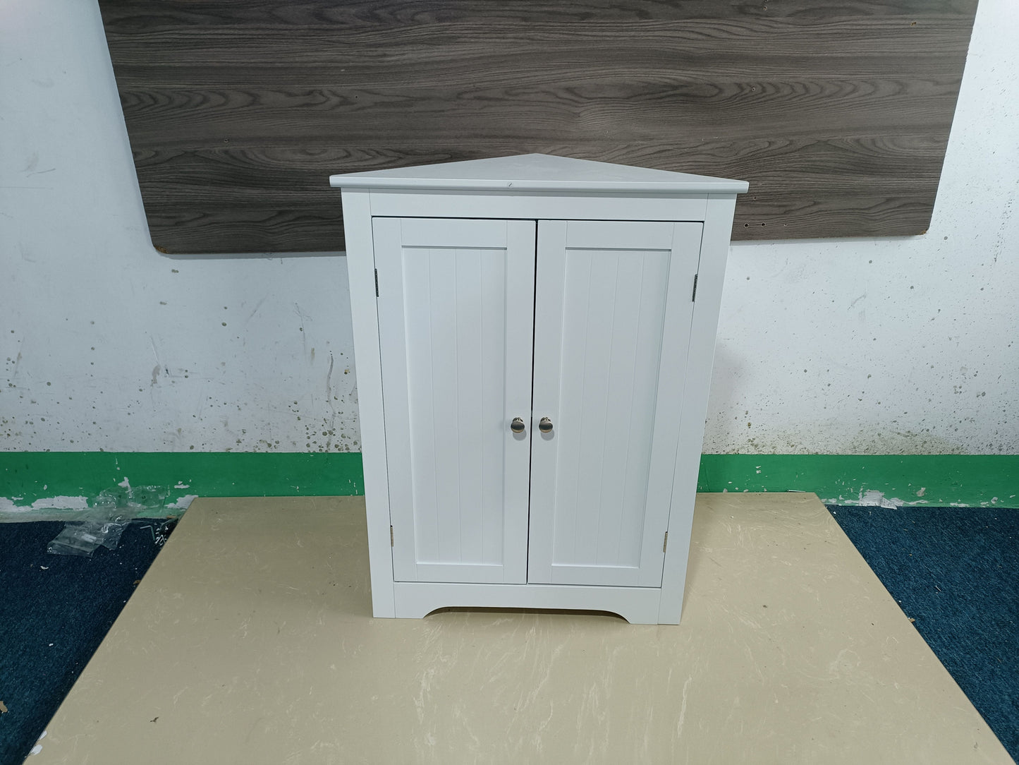Freestanding Floor Corner Cabinet with 2 Doors and Adjustable Shelves