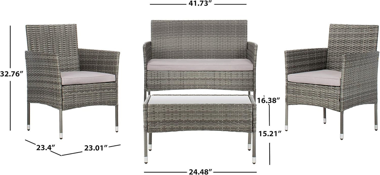 Grey 4 Piece Outdoor Patio Set With Glass Top Table