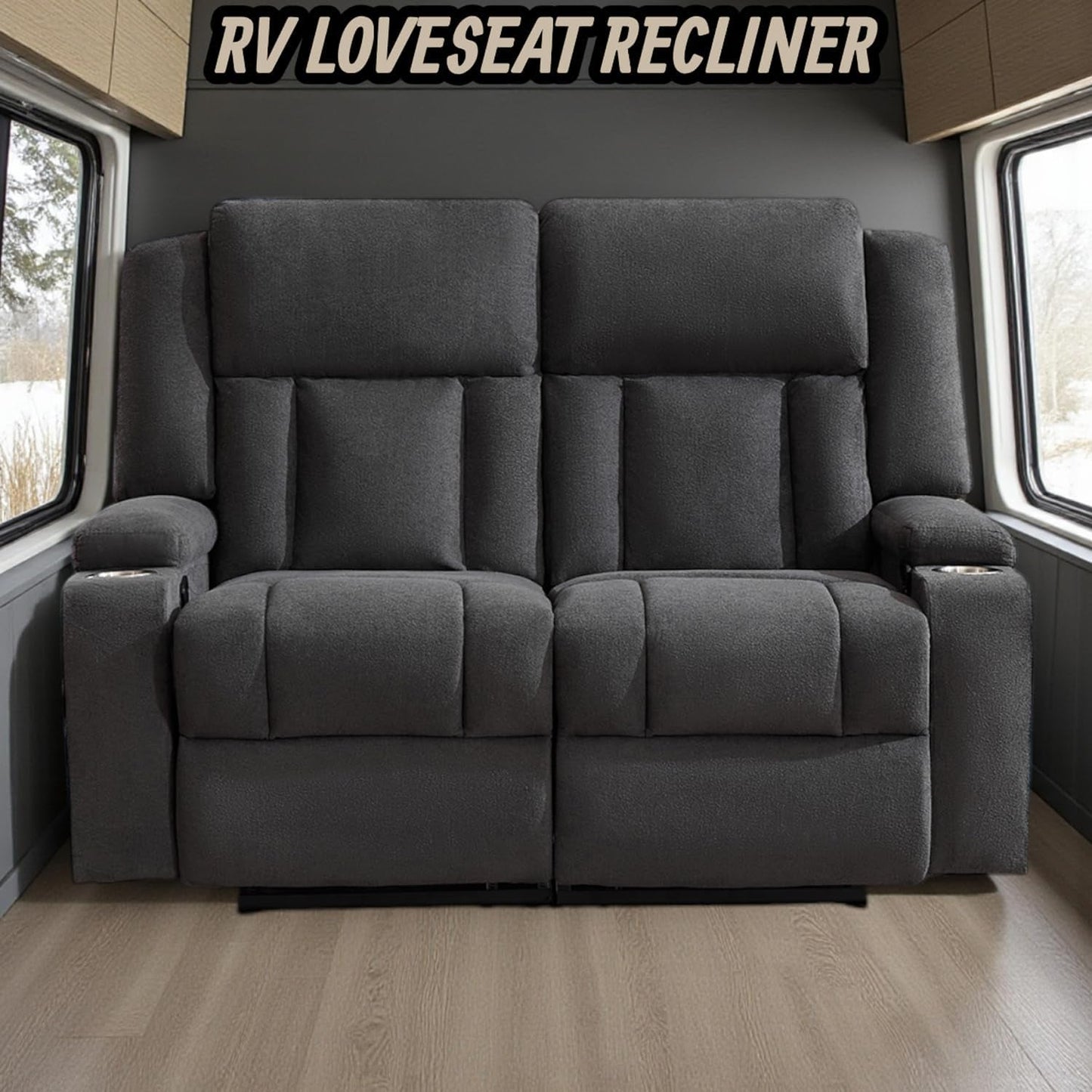 Dark Gray Two Seat Recliner Loveseat With Cup Holders