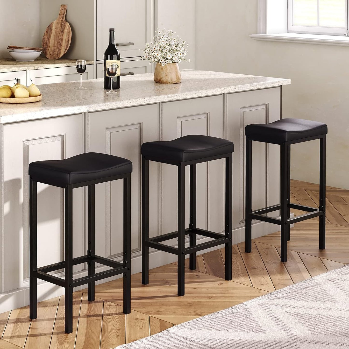 Counter Height Bar Stools Set Of 2 Saddle Seat Black