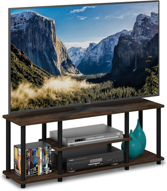 Turn-N-Tube 3-Tier TV Stand 50-Inch TVs No Tools Assembly Columbia Walnut Black