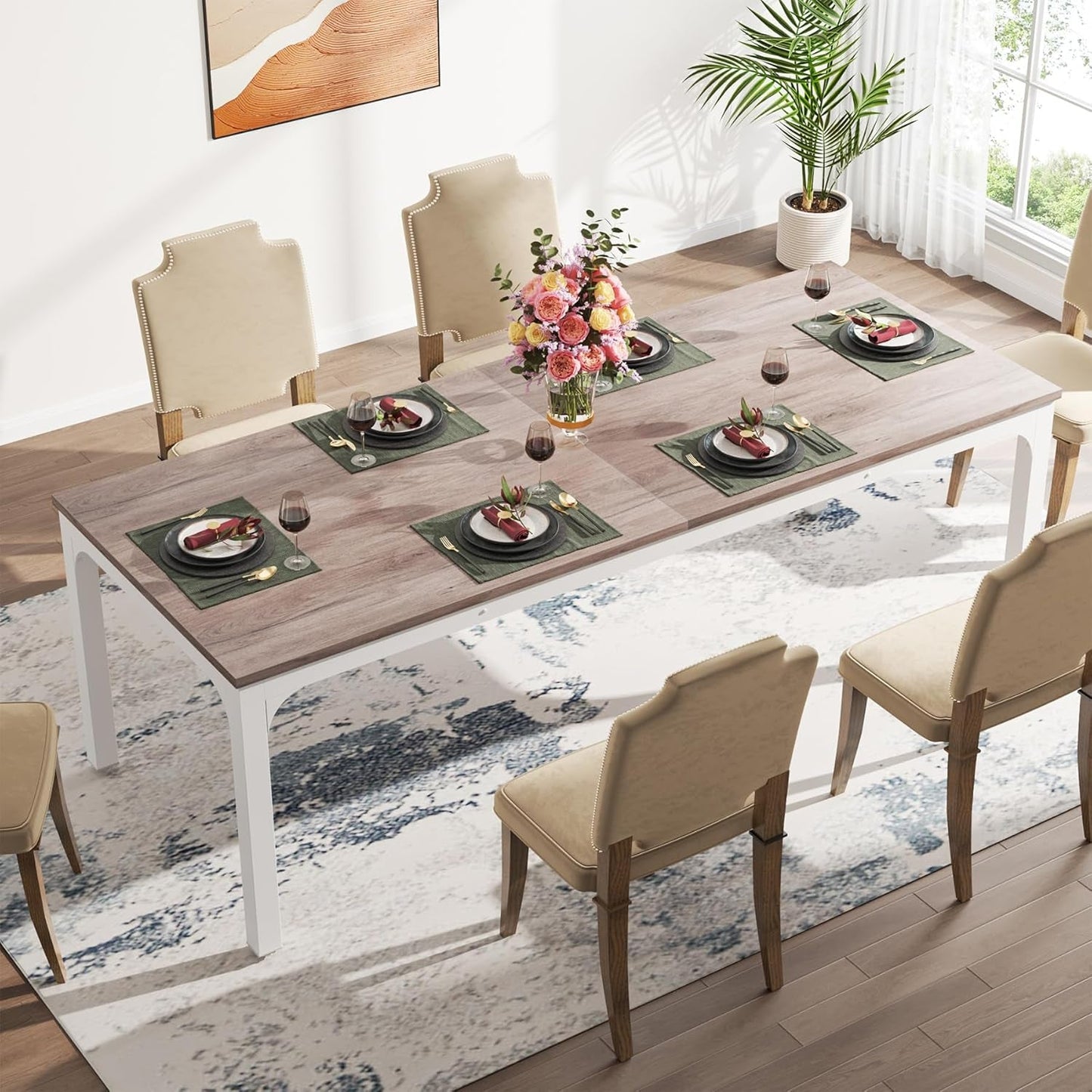 78 Inch Rustic Wood Dining Table Rectangular For Kitchen