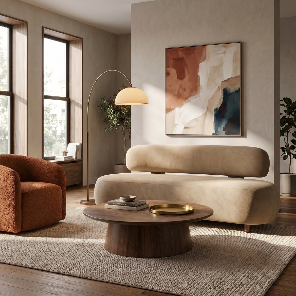 Lunara 66 in. Modern Curved Upholstered Chenille Sofa