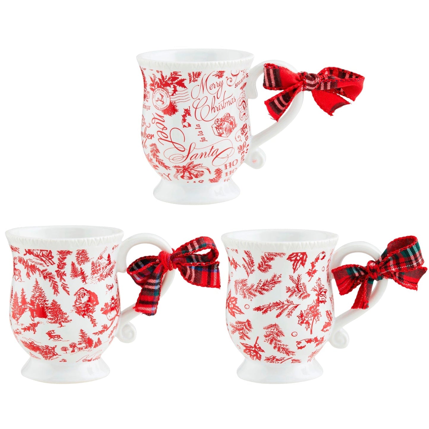 Red Toile Christmas Ceramic Mugs