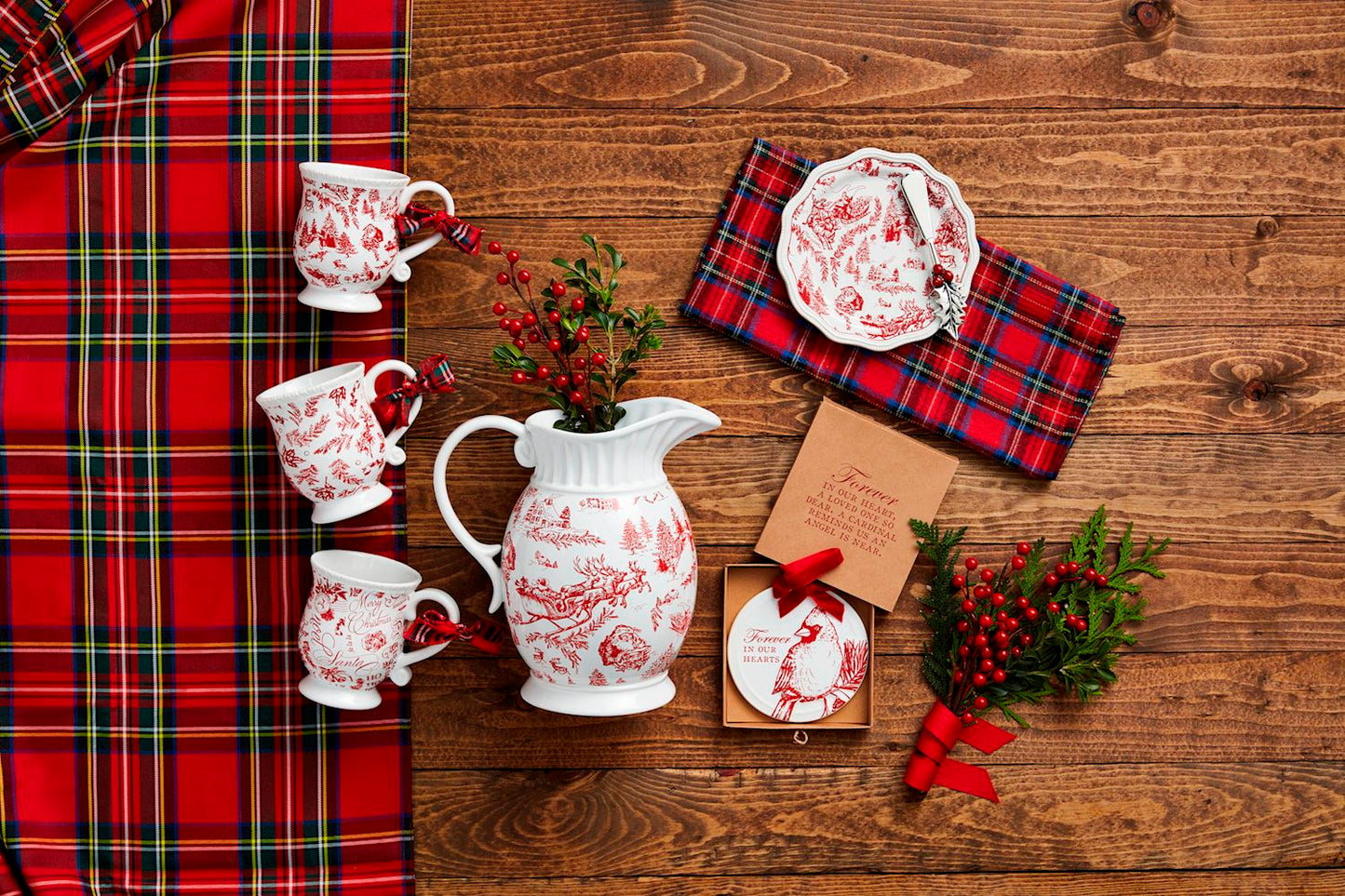Red Toile Christmas Ceramic Mugs