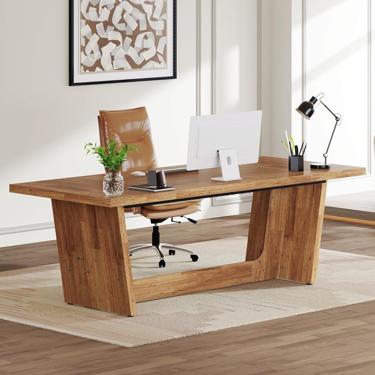 Walnut 70 Inch Executive Desk For Home Office Workspace