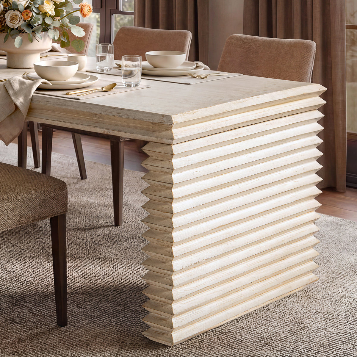 Veda 94" Reclaimed Wood Stacked Geometric Waterfall Dining Table