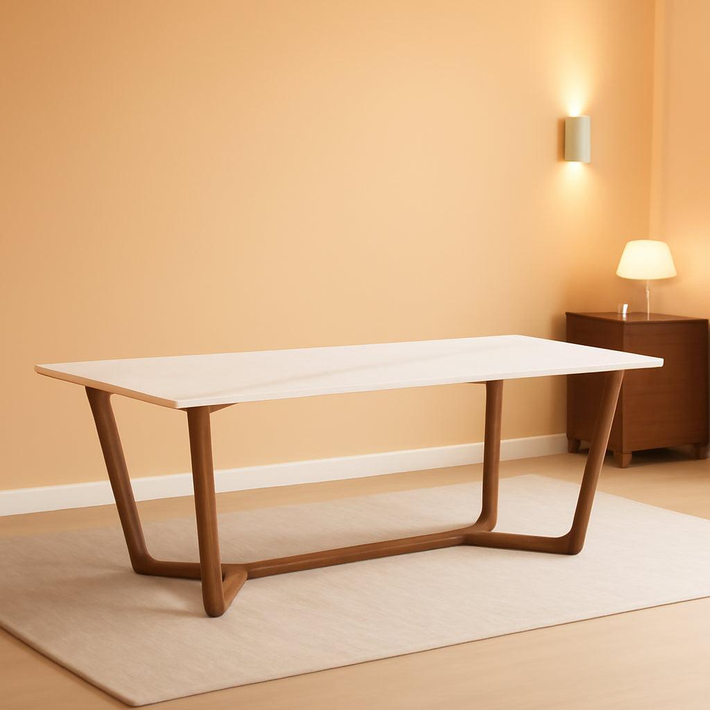 Adelaide Calacatta Quartz Dining Table Walnut Base