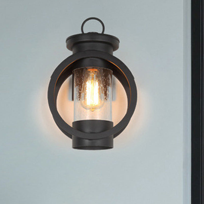 Industrial Elegance - Adjustable Black Sconce with Seedy Glass Shade