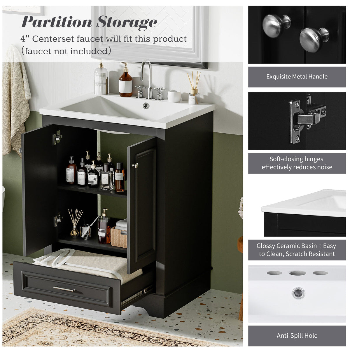 24" Bathroom Vanity with Ceramic Sink Combo