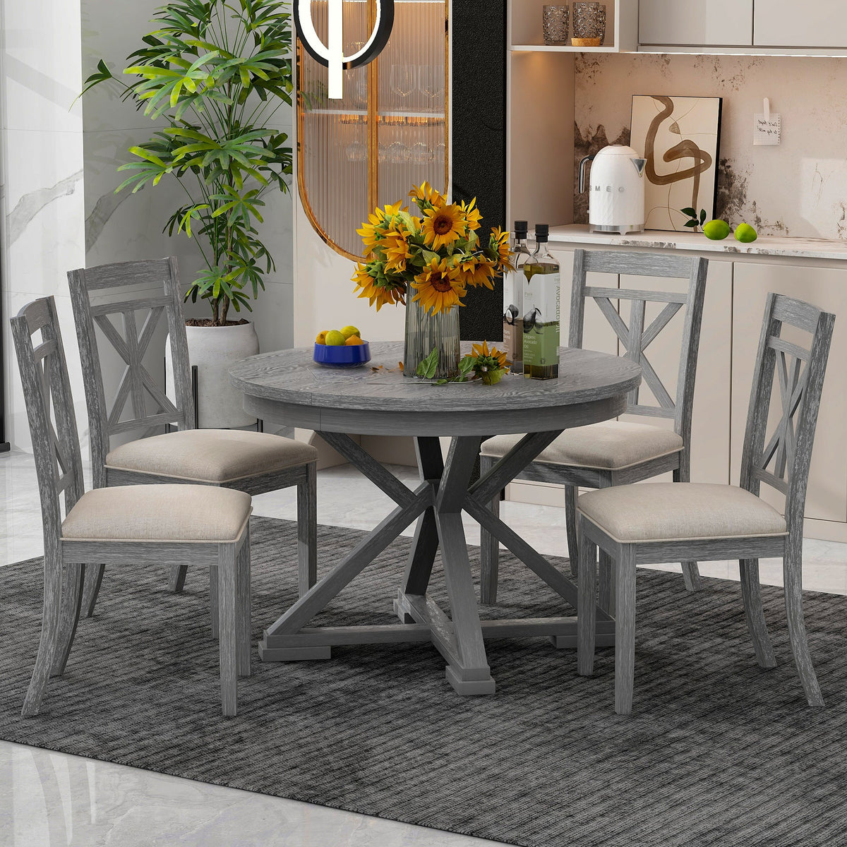 TREXM 5-Piece Retro Functional Dining Table Set