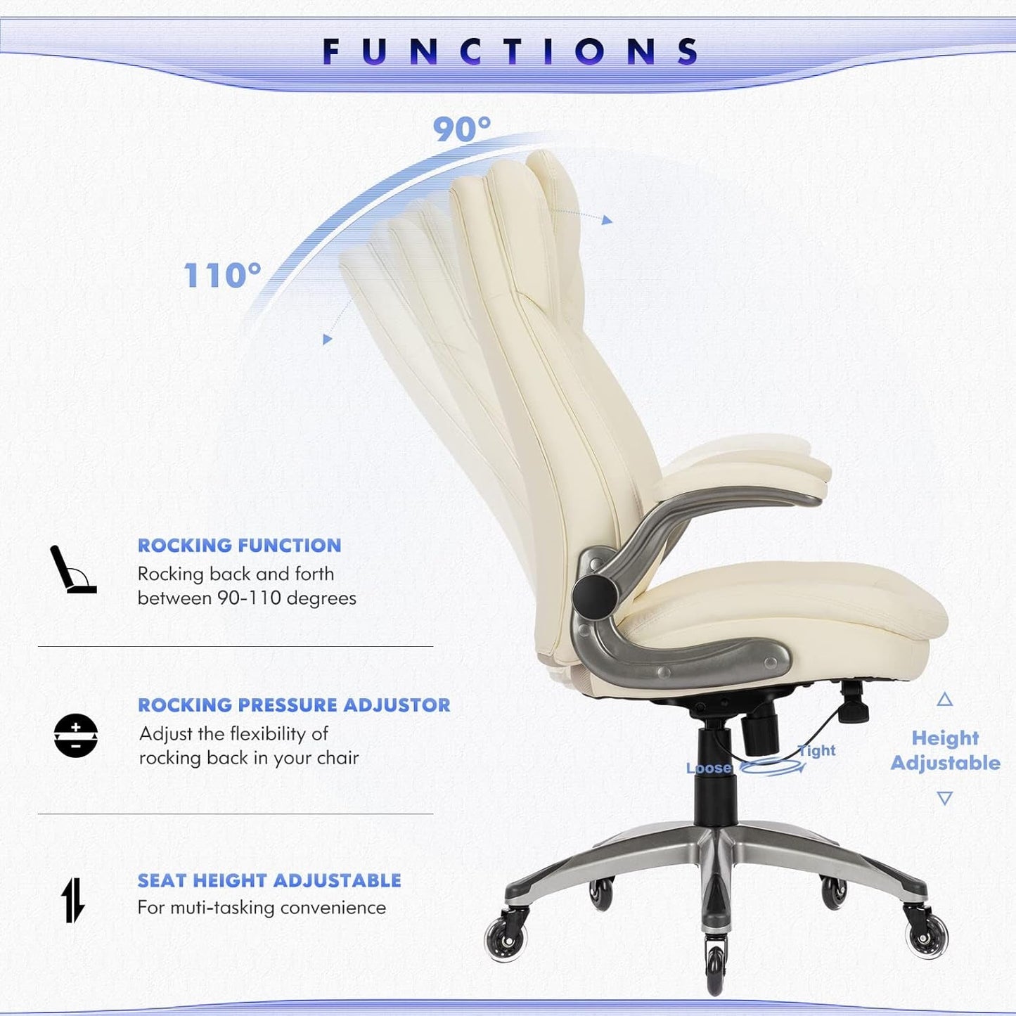 Ivory Ergonomic High Back Office Chair With Leather Seat