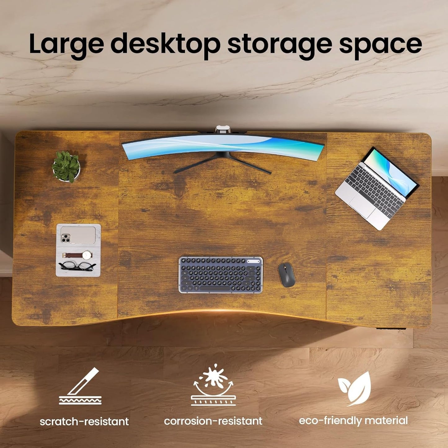 63 Inches Electric Standing Desk Brown Walnut Finish