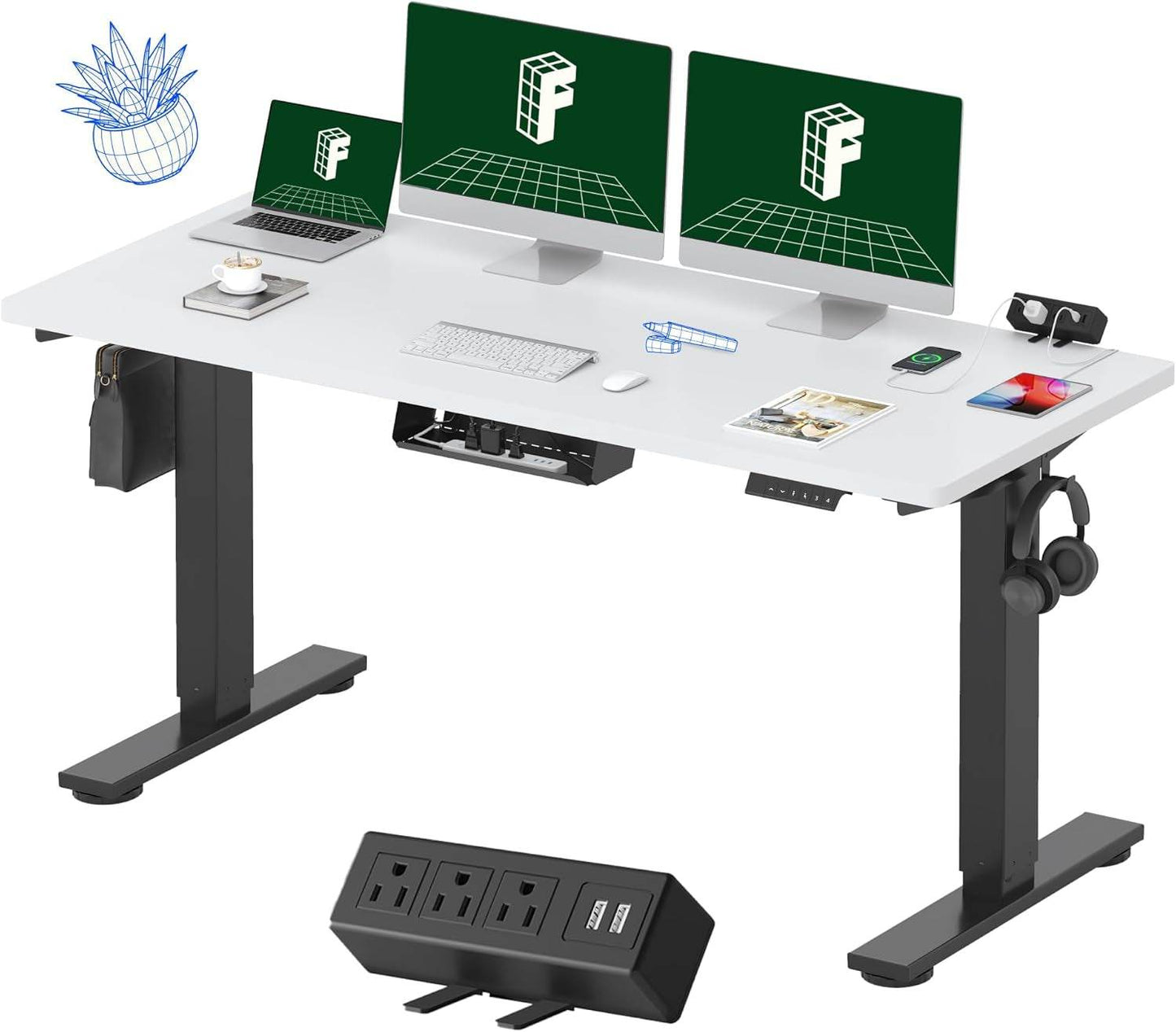 EN2 Height Adjustable Electric Standing Desk - 48"x30" with Clamp Power Strip & Cable Management (Gray Frame + Mahogany Top)