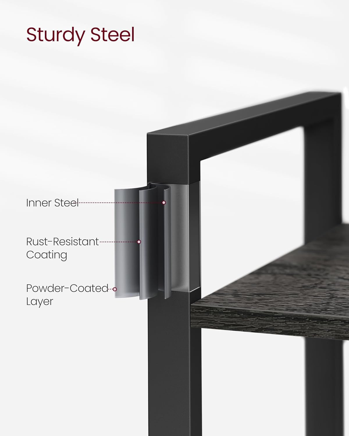 Five Tier Bookshelf With Steel Frame Charcoal Gray Black