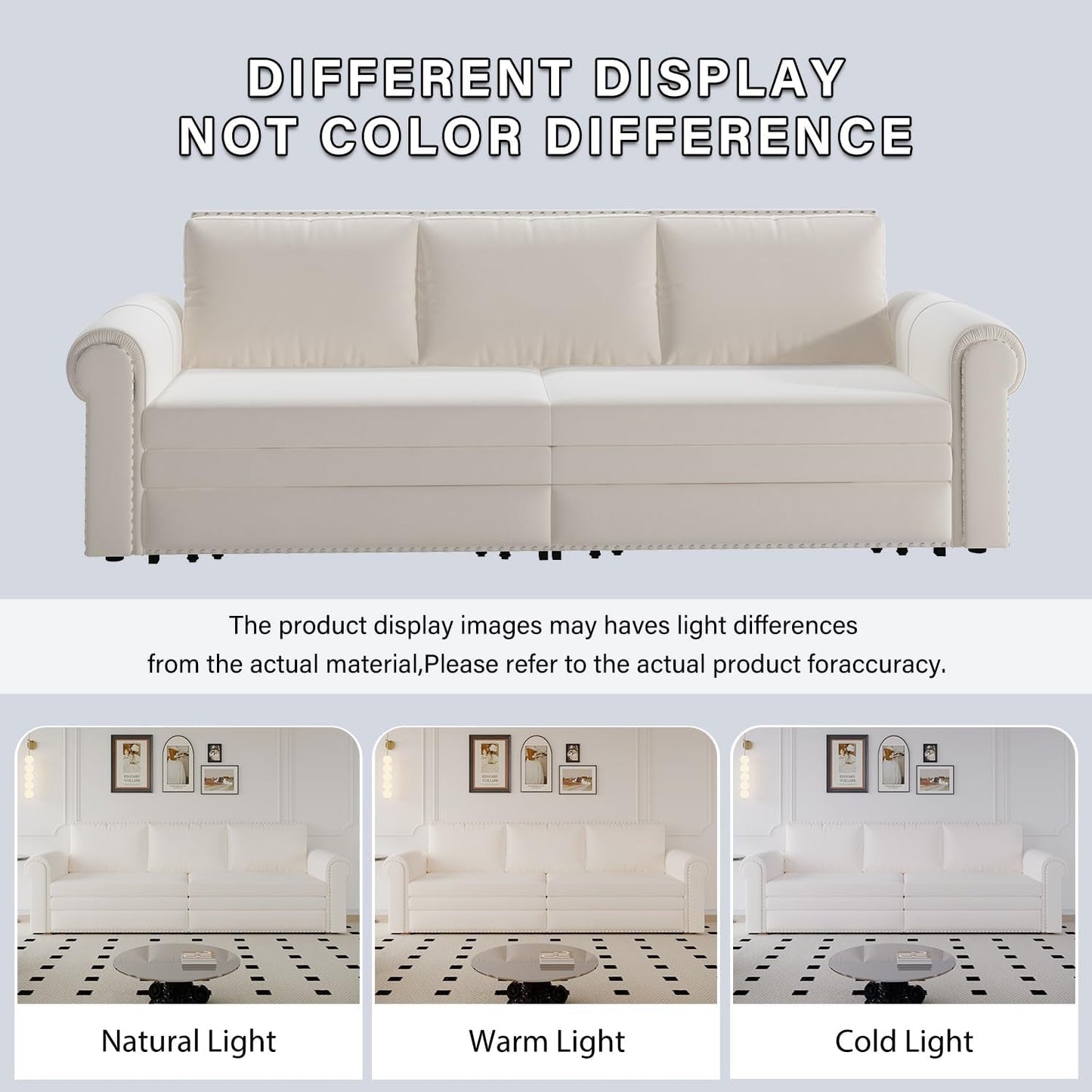 King Size Multifunctional Sleeper Sofa Beige Velvet