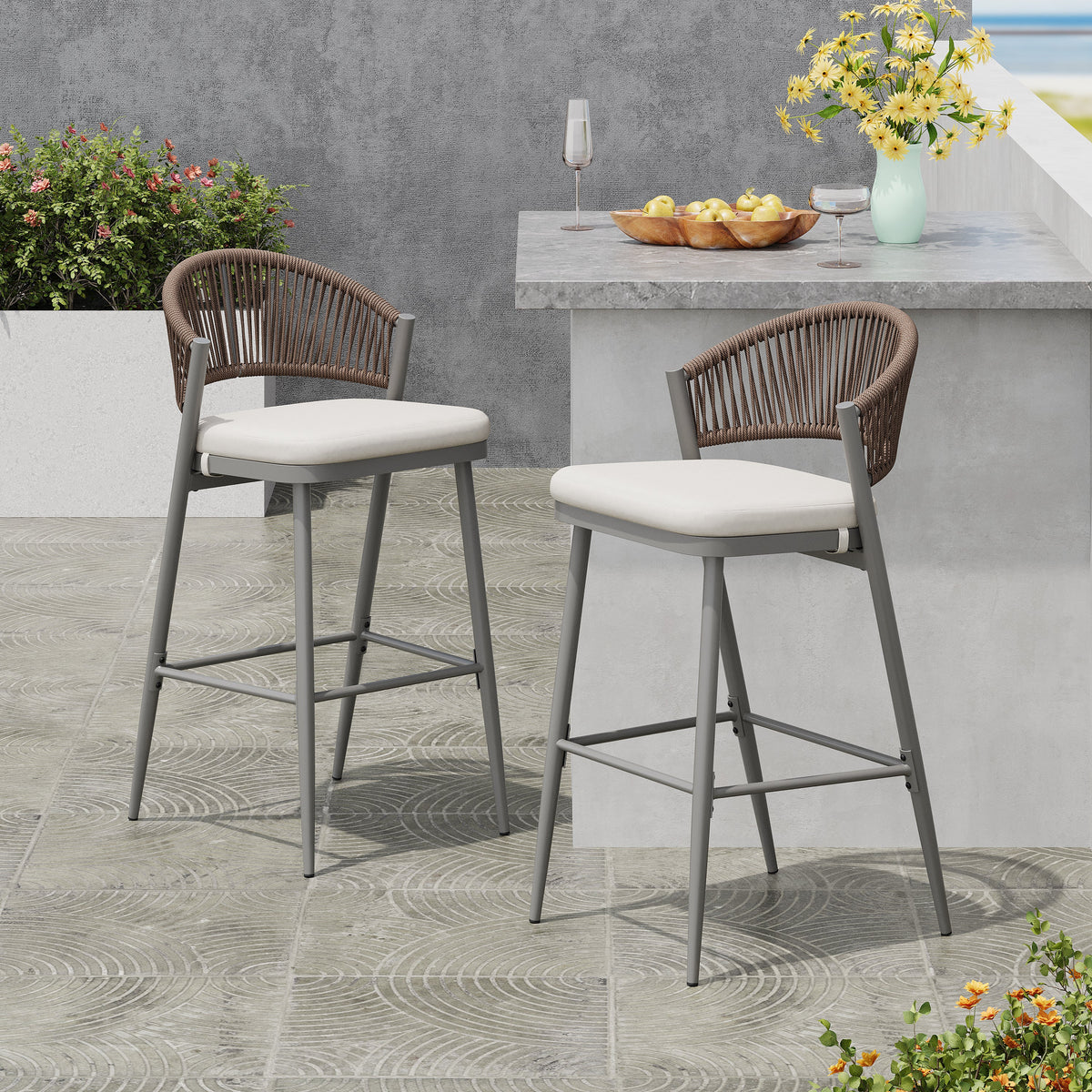 Outdoor 30.25" Seat Height Metal Frame Barstools
