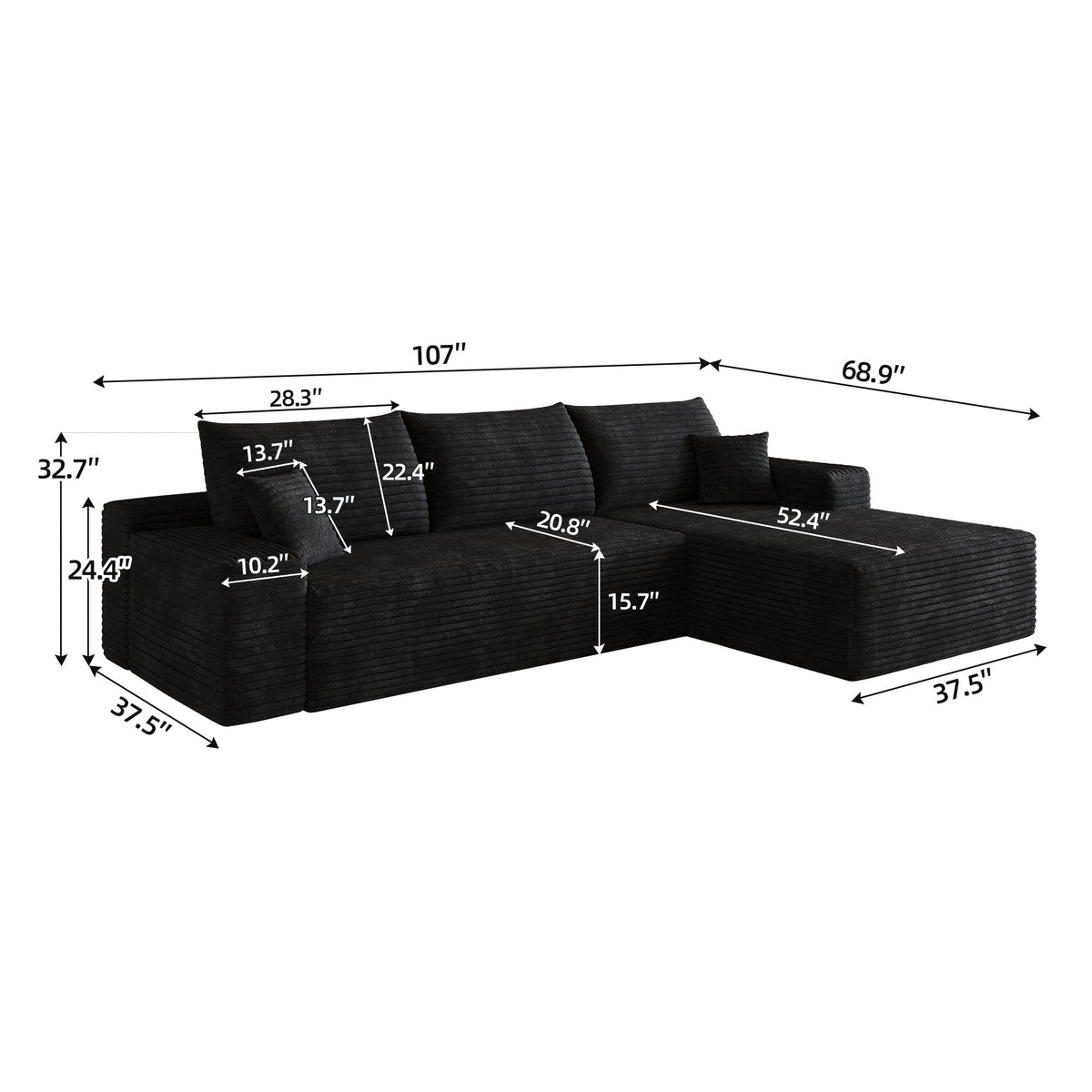 107" Cloud Sectional Couch with L-Shape Chaise